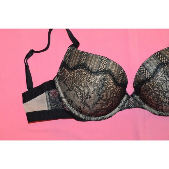 Victoria Secret 34D DREAM ANGELS Black Lace Padded Push Up Bra Add 1 Cup - Picture 2 of 8